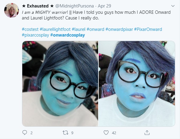 @MidnightPursona on Twitter shared selfies of her cosplay of Laurel Lightfoot