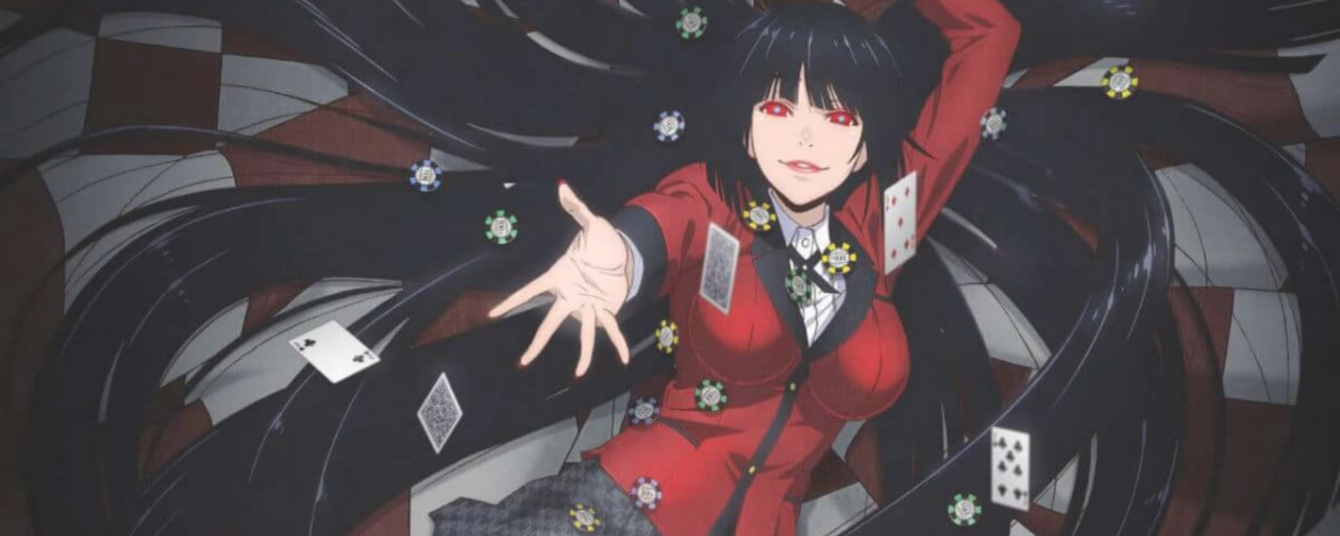 Anime character playing poker in kakegurui uniform