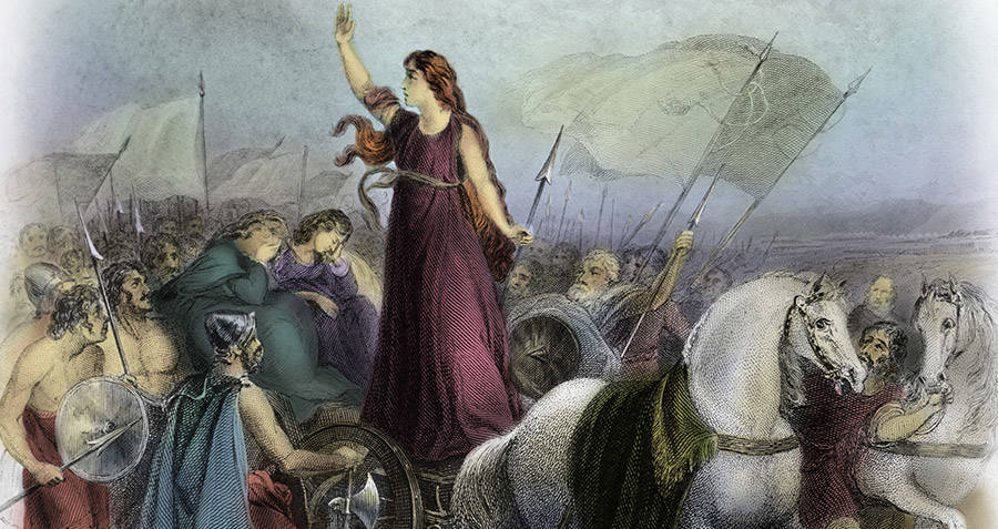 Boudica and horses and troops